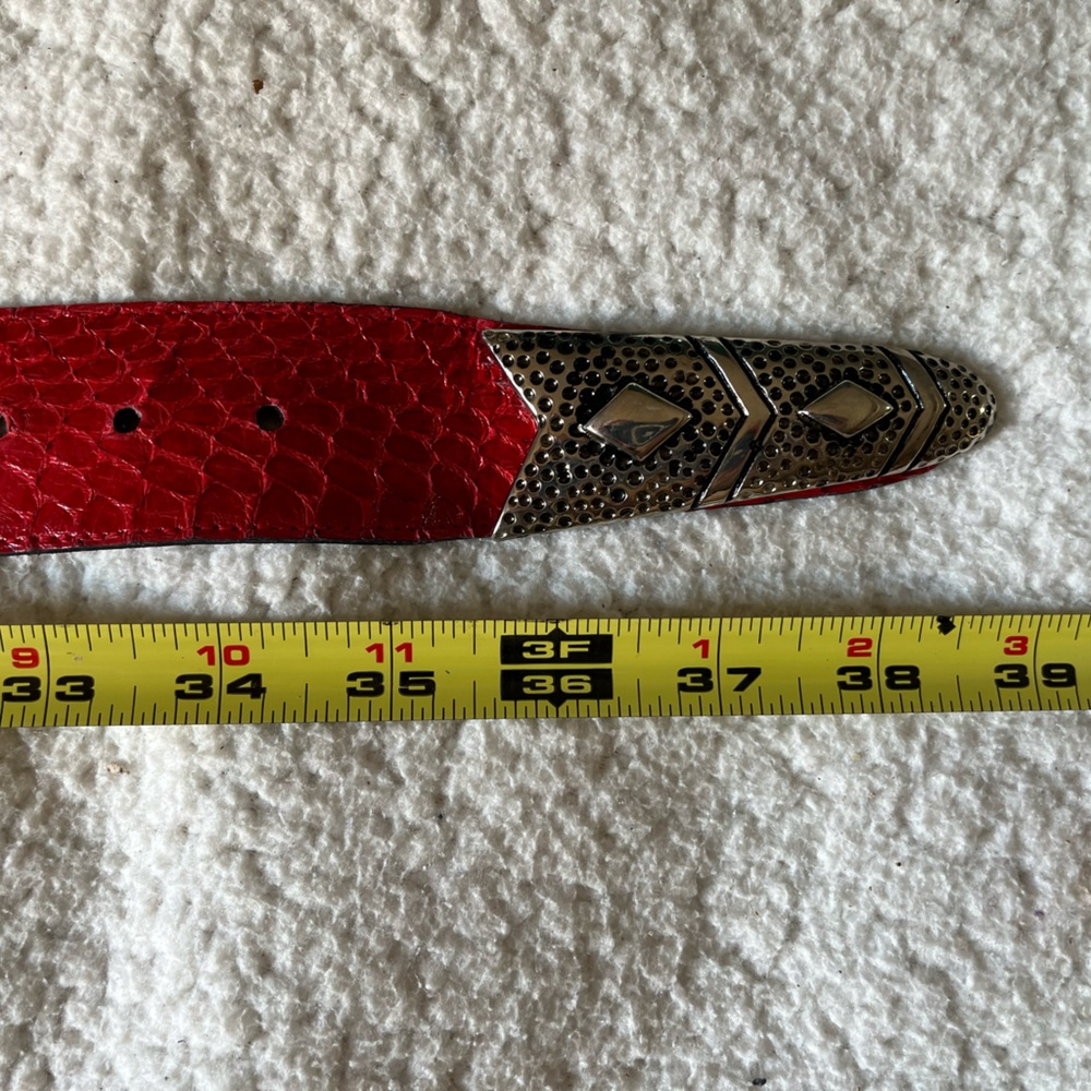 Red Snakeskin Leather Women's Vintage Belt With Silver & Gold tone Buckle - Picture 6 of 8